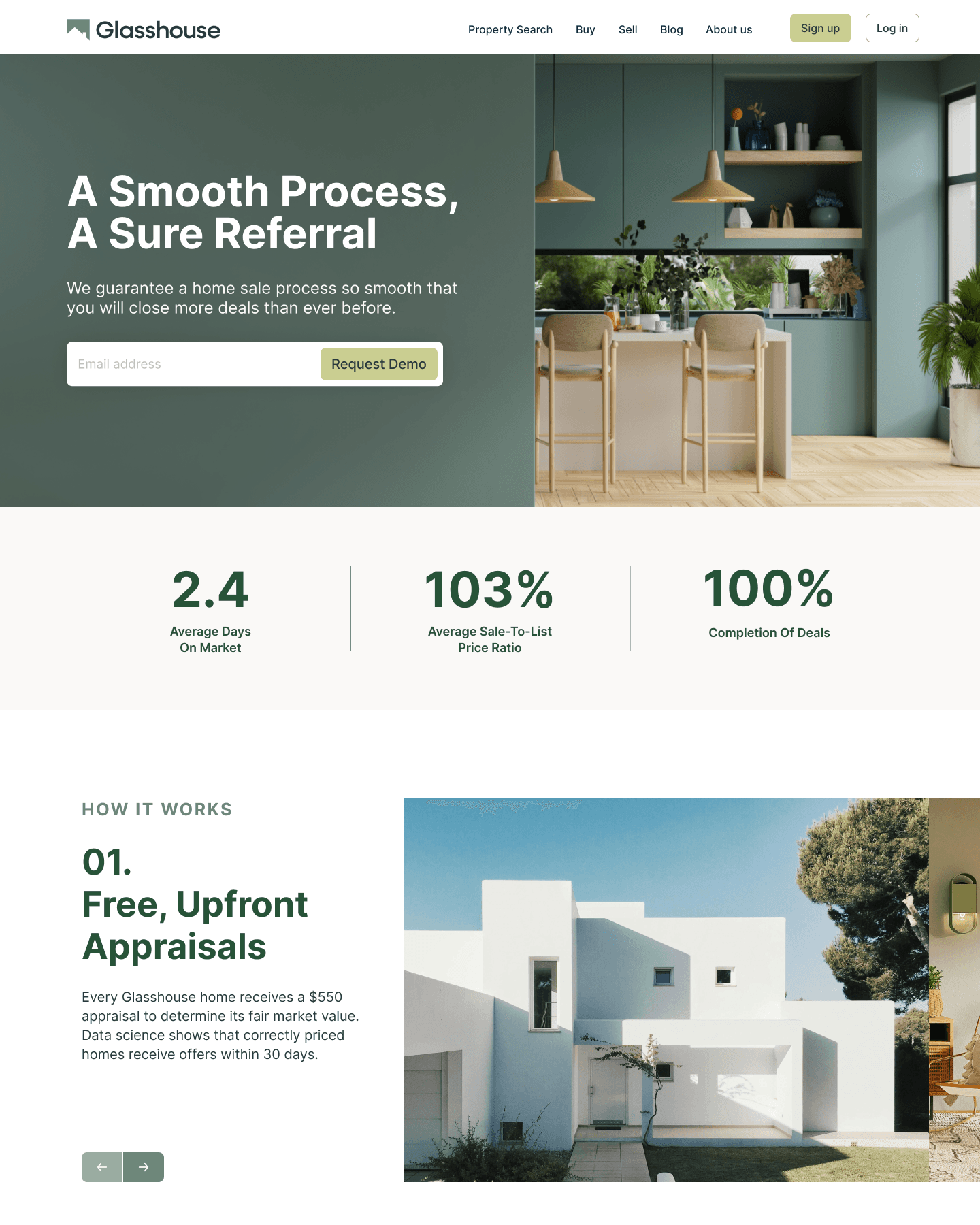 Glasshouse broker landing page showing the referral proposition, seller proof and appraisal process
